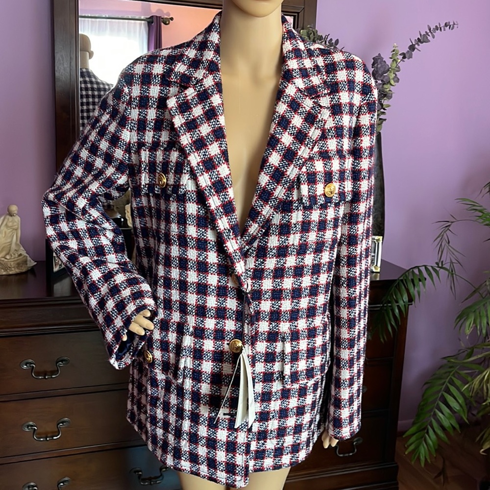 Gucci Red/White/Blue Plaid Oversized Jacket